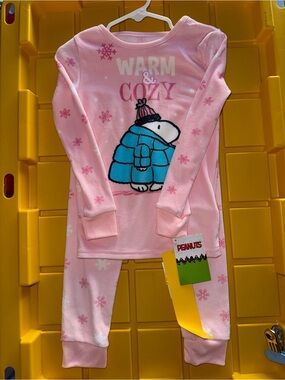 Peanuts Pink "Warm & Cozy" Pajama Set with Blue Snoopy Graphic
